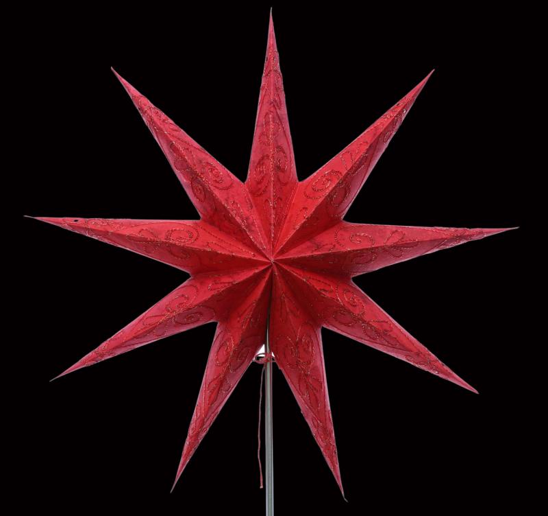 Suria Zari Batik rot - Faltbarer Leuchtstern, Weihnachtsstern aus Papier mit 9 Zacken, 60 cm